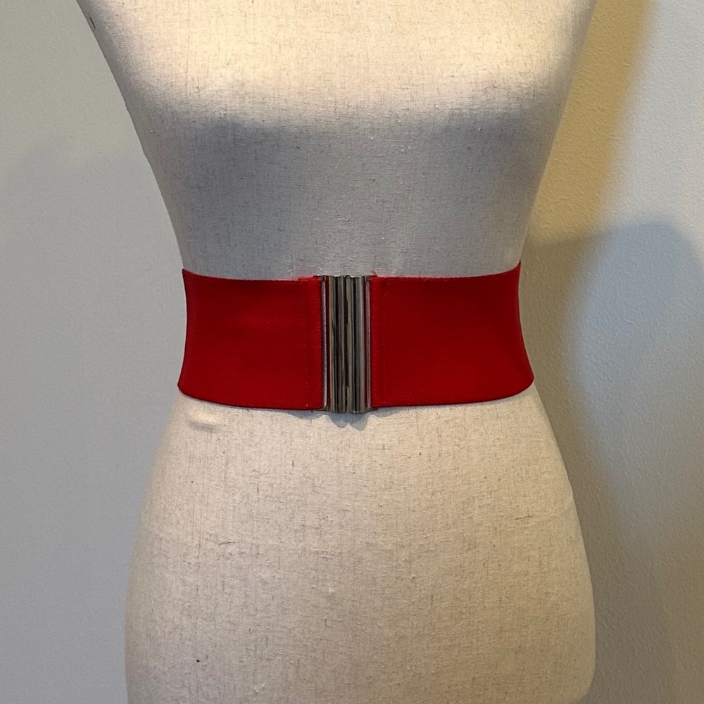Vintage Norma Kamali 1980s wide red elastic cinch belt